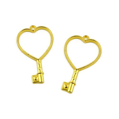 Tibetan Style Key Pendants, Heart, gold color plated, DIY, 24x42mm, 100PCs/Bag, Sold By Bag