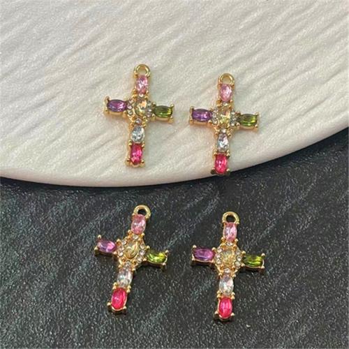 Pendentifs croix en alliage de zinc  , Placage de couleur d'or, DIY & avec strass, multicolore, 18x28mm, Vendu par PC