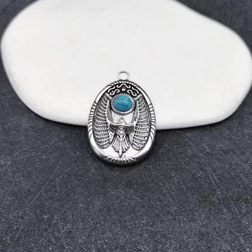 Tibetan Style Animal Pendants, with turquoise, eagle, plated, DIY, 46x30mm, Sold By PC