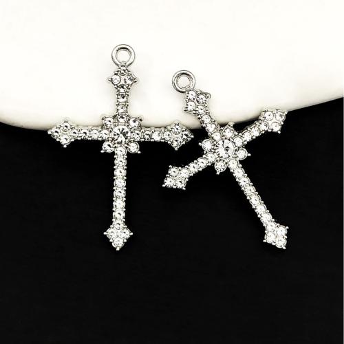 Tibetan Style Cross Pendants, silver color plated, DIY & with rhinestone, 39x28mm, 100PCs/Bag, Sold By Bag