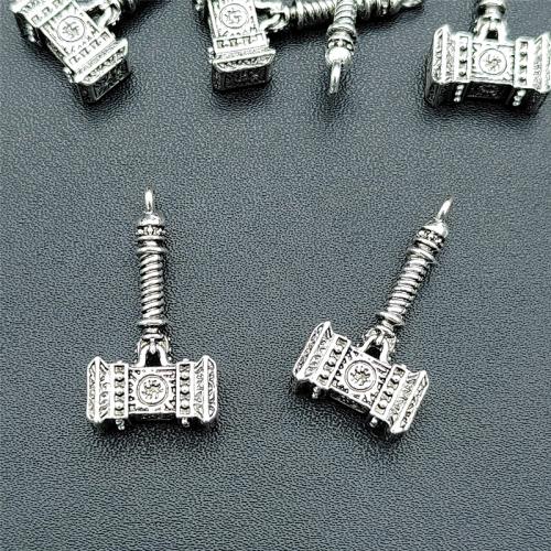 Tibetan Style Tool Pendants, hammer, antique silver color plated, DIY, 18x8mm, 100PCs/Bag, Sold By Bag