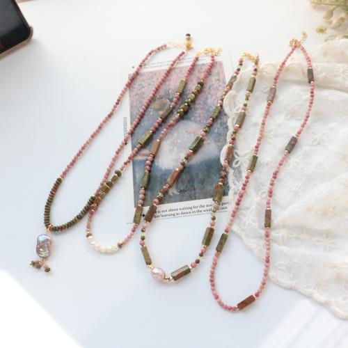 Natural Gemstone Necklace, with Freshwater Pearl & Brass, fashion jewelry & different designs for choice, more colors for choice, Sold By PC