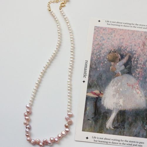 Freshwater Pearl Brass Necklace, with Brass, with 6cm extender chain, fashion jewelry, mixed colors, Length:36 cm, Sold By PC