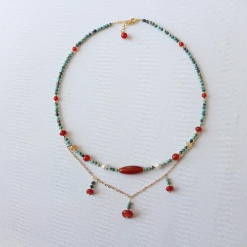 Natural Gemstone Necklace, with Freshwater Pearl & Brass, fashion jewelry, mixed colors, Length:40 cm, Sold By PC