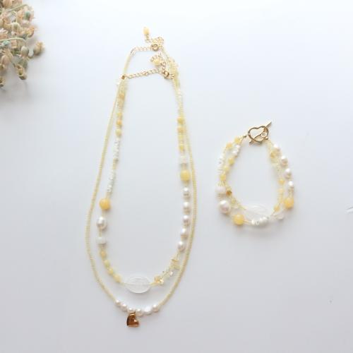 Natural Gemstone Jewelry Sets, with Freshwater Pearl, fashion jewelry & different styles for choice, more colors for choice, Sold By PC