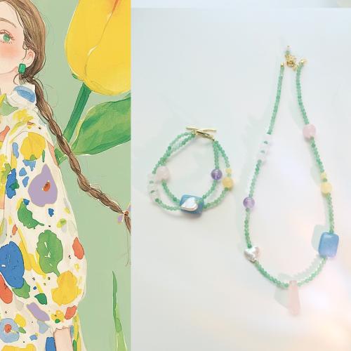 ensemble de bijoux de pierre gemme, avec perle d'eau douce cultivée & laiton, bijoux de mode & styles différents pour le choix, plus de couleurs à choisir, Vendu par PC