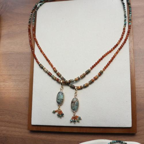 Collier bijoux de pierre gemme, avec 7cm chaînes de rallonge, bijoux de mode, couleurs mélangées, Longueur:50 cm, Vendu par PC