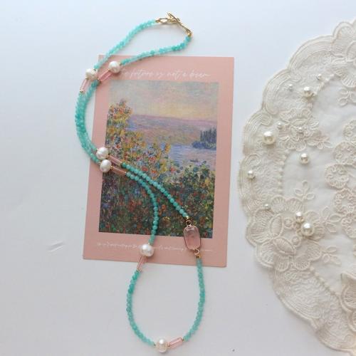 Collier bijoux de pierre gemme, avec perle d'eau douce cultivée & laiton, bijoux de mode & longueur différente pour le choix, vert, Vendu par PC