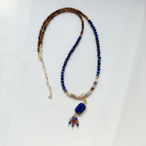 Natural Gemstone Necklace, with 7cm extender chain, fashion jewelry, mixed colors, Length:46 cm, Sold By PC