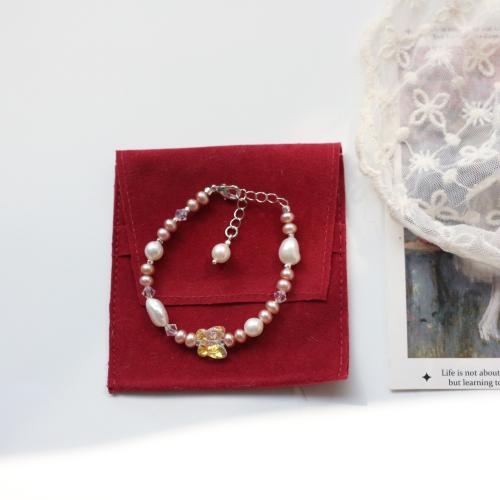 Freshwater Cultured Pearl Bracelet, Freshwater Pearl, with Brass, with 4cm extender chain, fashion jewelry, pink, Length:15 cm, Sold By PC