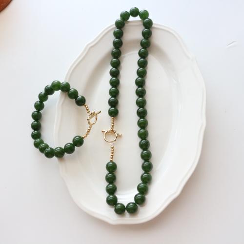 Natural Gemstone Jewelry Sets, with Brass, fashion jewelry & different styles for choice, green, Sold By PC