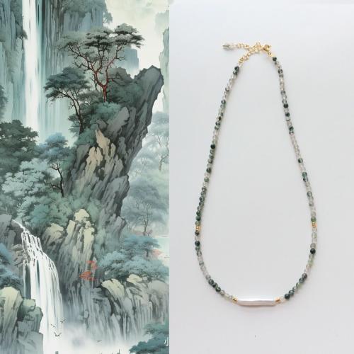 Edelstein Schmuck Halskette, mit Natürliche kultivierte Süßwasserperlen & Messing, mit Verlängerungskettchen von 6cm, Modeschmuck, gemischte Farben, Länge:39 cm, verkauft von PC