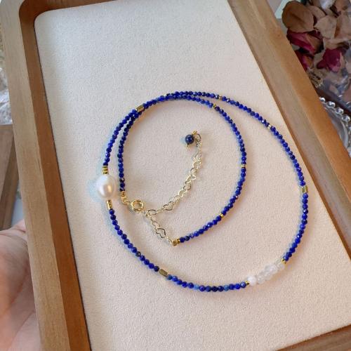 Natural Gemstone Necklace, with Brass, with 5cm extender chain, fashion jewelry, blue, Length:42 cm, Sold By PC