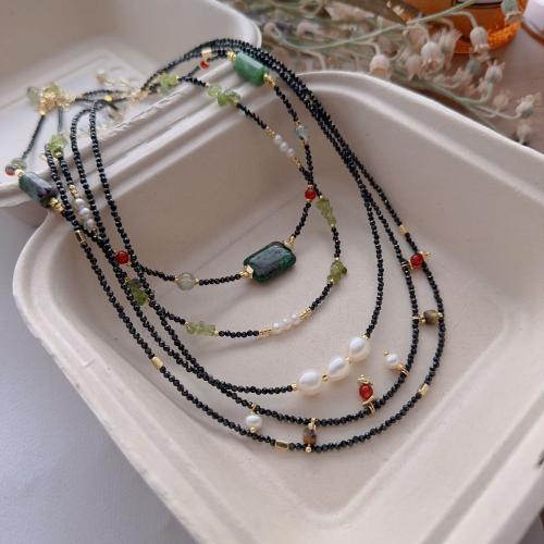 Natural Gemstone Necklace, with Freshwater Pearl, fashion jewelry & different designs for choice, more colors for choice, Length:Approx 40 cm, Sold By PC