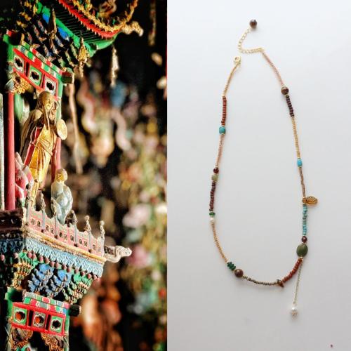 Natural Gemstone Necklace, with Freshwater Pearl, fashion jewelry, mixed colors, Length:39 cm, Sold By PC