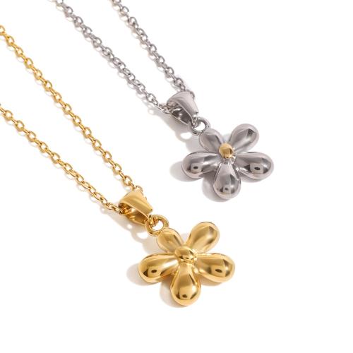 Stainless Steel Jewelry Necklace, 304 Stainless Steel, with 1.96 Inch extender chain, Flower, plated, fashion jewelry & for woman, more colors for choice, Length:17.7 Inch, Sold By PC