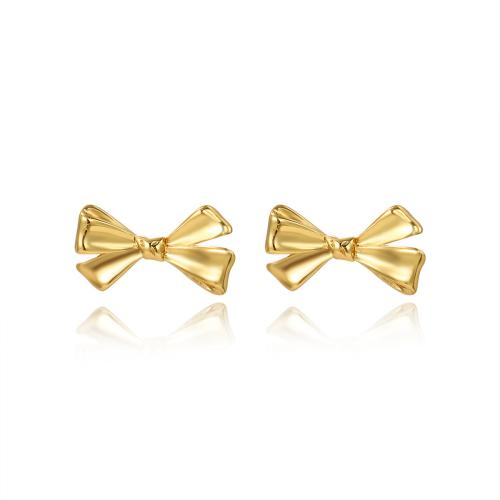 Stainless Steel Stud Earrings, 304 Stainless Steel, Bowknot, plated, for woman, gold, Sold By Pair