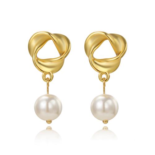 Stainless Steel Stud Earrings, 304 Stainless Steel, with Plastic Pearl, plated, for woman, gold, Sold By Pair