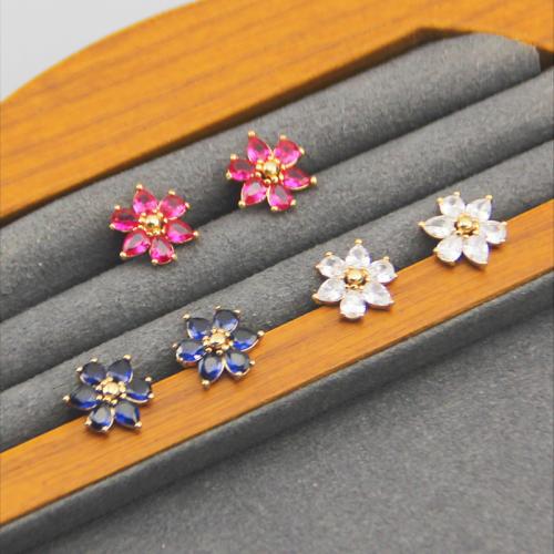 Cubic Zirconia Micro Pave Brass Earring, petals, plated, different styles for choice & micro pave cubic zirconia & for woman, more colors for choice, Sold By Pair