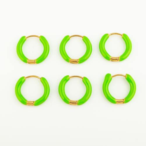 Stainless Steel Lever Back Earring, 304 Stainless Steel, Vacuum Ion Plating, three pieces & for woman & enamel, green, 3Sets/Lot, Sold By Lot