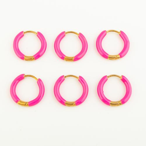 Stainless Steel Lever Back Earring, 304 Stainless Steel, Vacuum Ion Plating, three pieces & for woman & enamel, pink, 3Sets/Lot, Sold By Lot