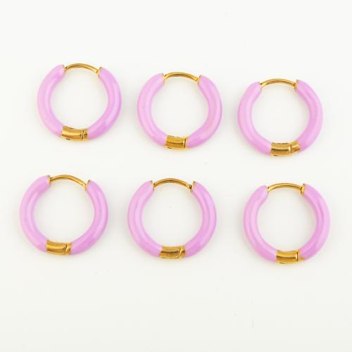 Stainless Steel Lever Back Earring, 304 Stainless Steel, Vacuum Ion Plating, three pieces & for woman & enamel, pink, Sold By Lot