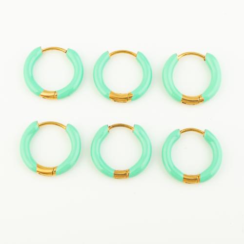 Stainless Steel Lever Back Earring, 304 Stainless Steel, Vacuum Ion Plating, three pieces & for woman & enamel, green, 3Sets/Lot, Sold By Lot