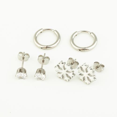 Boucle d'oreille goutte inox, Acier inoxydable 304, Placage, trois pièces & pavé de micro zircon & pour femme, couleur originale, 3ensemblessérie/lot, Vendu par lot