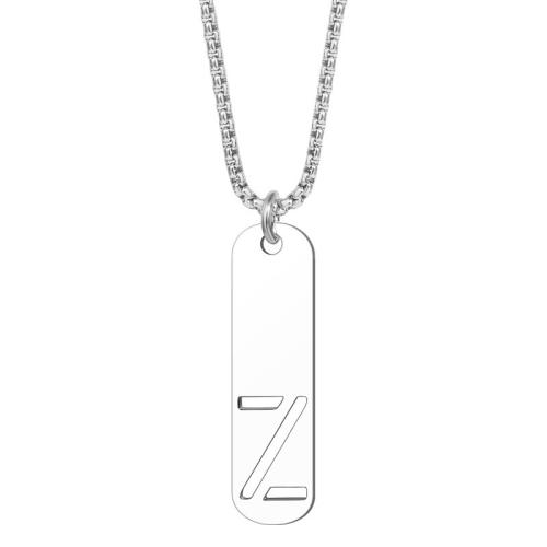 Collier d'acier titane, avec 5cm chaînes de rallonge, poli, lettres sont de A à Z & unisexe & modèles différents pour le choix, couleur originale, Longueur:Environ 55 cm, Vendu par PC