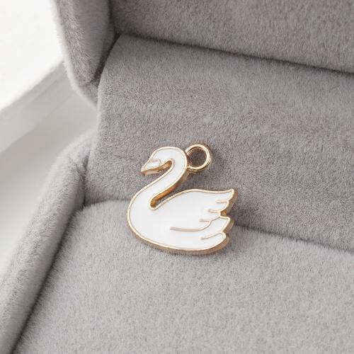 Tibetan Style Enamel Pendants, Swan, gold color plated, DIY, 13x1x14mm, 500PCs/Bag, Sold By Bag