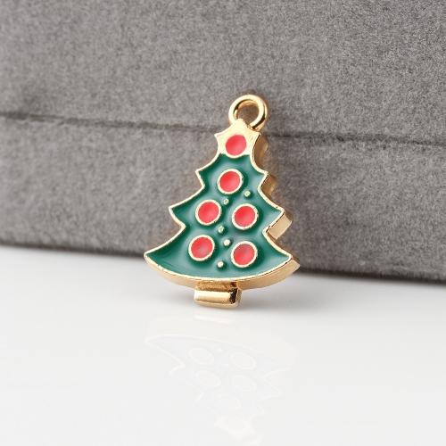 Tibetan Style Enamel Pendants, Christmas Tree, gold color plated, DIY, 16x2x23mm, 500PCs/Bag, Sold By Bag