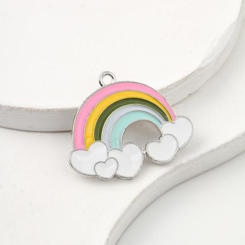 Tibetan Style Enamel Pendants, Rainbow, silver color plated, DIY, 30x1x25mm, 500PCs/Bag, Sold By Bag