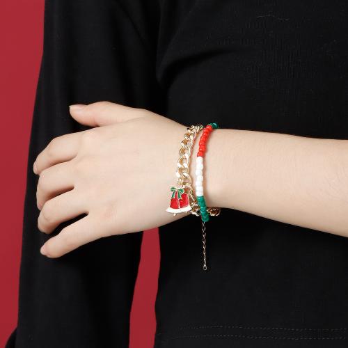 Tibetan Style Bracelet, with Seedbead, Christmas Bell, gold color plated, Double Layer & Christmas jewelry & for woman & enamel, Length:Approx 6-8 Inch, Sold By PC