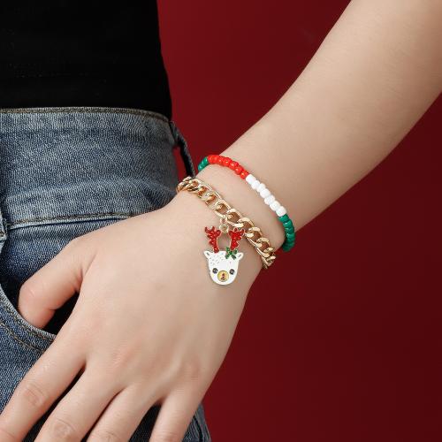 Tibetan Style Bracelet, with Seedbead, gold color plated, Double Layer & Christmas jewelry & different styles for choice & for woman & enamel, Length:Approx 6-8 Inch, Sold By PC