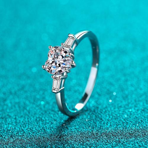 925 Sterling Silver Finger Ring, with Moissanite, Heart, different size for choice & for woman, US Ring Size:4.5-9, Sold By PC