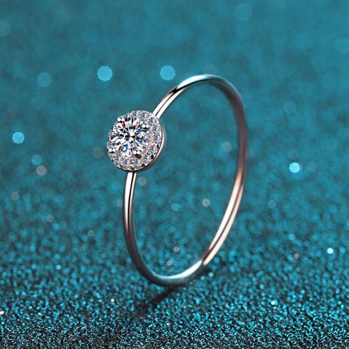 925 Sterling Silver Finger Ring, with Moissanite, Round, different size for choice & for woman, US Ring Size:4.5-9, Sold By PC