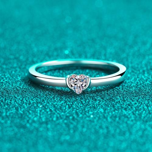 925 Sterling Silver Finger Ring, with Moissanite, Heart, different size for choice & for woman, US Ring Size:4-10, Sold By PC