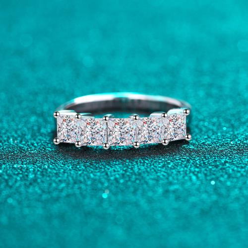 925 Sterling Silver Finger Ring, with Moissanite, Square, different size for choice & for woman, US Ring Size:4.5-9, Sold By PC