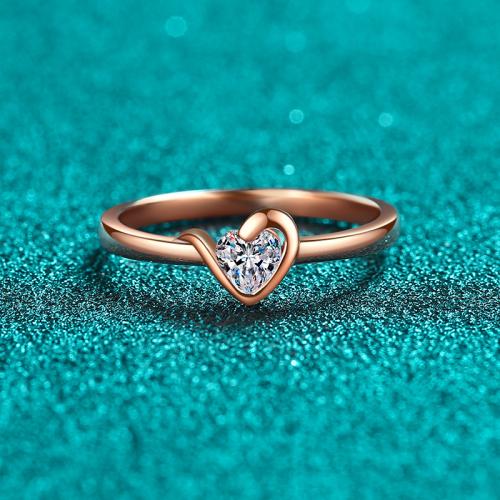 Plata de ley 925 anillo, con Moissanite, Corazón, Plating champagne gold, diverso tamaño para la opción & para mujer, tamaño:4-10, Vendido por UD