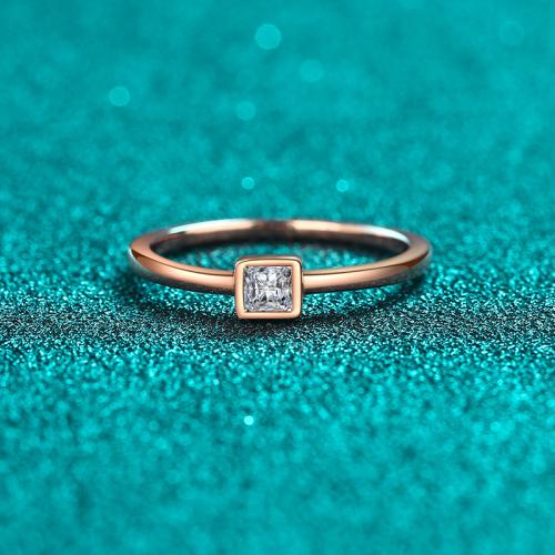 925 Sterling Silver Finger Ring, with Moissanite, Square, Plating champagne gold, different size for choice & for woman, US Ring Size:4-10, Sold By PC