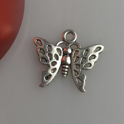 Pendentifs animaux en alliage de zinc, papillon, Plaqué de couleur d'argent, DIY, 18x20mm, 100PC/sac, Vendu par sac