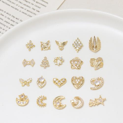 3D Nail Art Decoration, Brass, DIY & different styles for choice & micro pave cubic zirconia, golden, Sold By PC