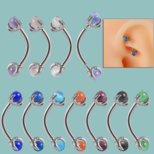 Stainless Steel Ear Piercing Jewelry, 304 Stainless Steel, with Gemstone, Unisex & different size for choice, more colors for choice, 2PCs/Bag, Sold By Bag