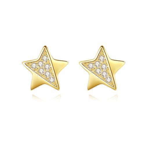 Pendientes de Micro Pavé de Zirconía Cúbica en Plata de Ley, Plata de ley 925, Estrella, Joyería & micro arcilla de zirconia cúbica & para mujer, 6.60x6.80mm, Vendido por Par