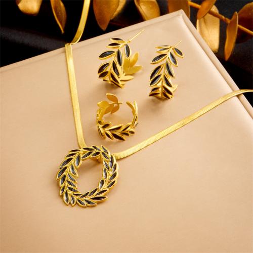 Enamel Stainless Steel Jewelry Set, 304 Stainless Steel, with 6.5cm extender chain, Leaf, different styles for choice & for woman, golden, Length:Approx 40 cm, Sold By PC