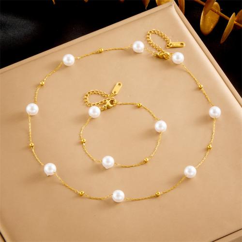 Fashion Stainless Steel Jewelry Sets, 304 Stainless Steel, with Plastic Pearl, Snake, fashion jewelry & different styles for choice & for woman, golden, Sold By PC