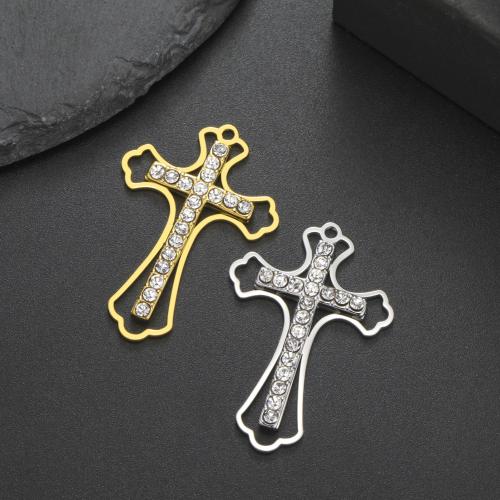 Stainless Steel Cross Pendants, 304 Stainless Steel, Vacuum Ion Plating, DIY & with rhinestone, more colors for choice, 41x28mm, Sold By PC