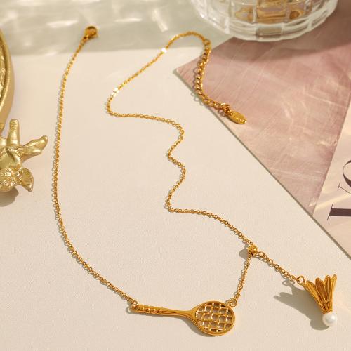 Stainless Steel Jewelry Necklace, 304 Stainless Steel, with Plastic Pearl, with 5cm extender chain, fashion jewelry & for woman, golden, Length:Approx 40 cm, Sold By PC