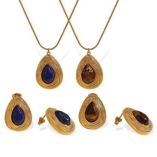 Fashion Stainless Steel Jewelry Sets, 304 Stainless Steel, with Gemstone, with 5cm extender chain, different materials for choice & different styles for choice & for woman, golden, Length:Approx 40 cm, Sold By PC