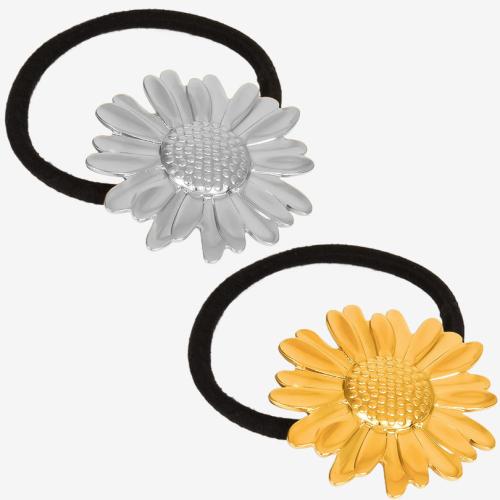 Ponytail Holder, 304 Stainless Steel, with Rubber Band, Daisy, Vacuum Ion Plating, for woman, more colors for choice, 44x41mm, Sold By PC